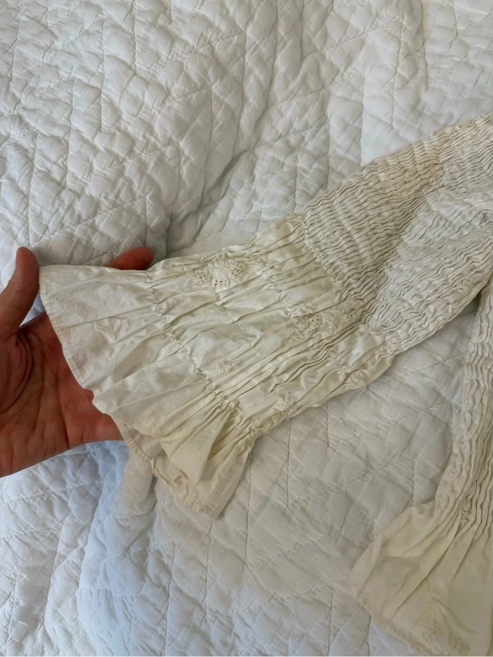 Zara Cream Smocked Ruffle Long-Sleeve Top